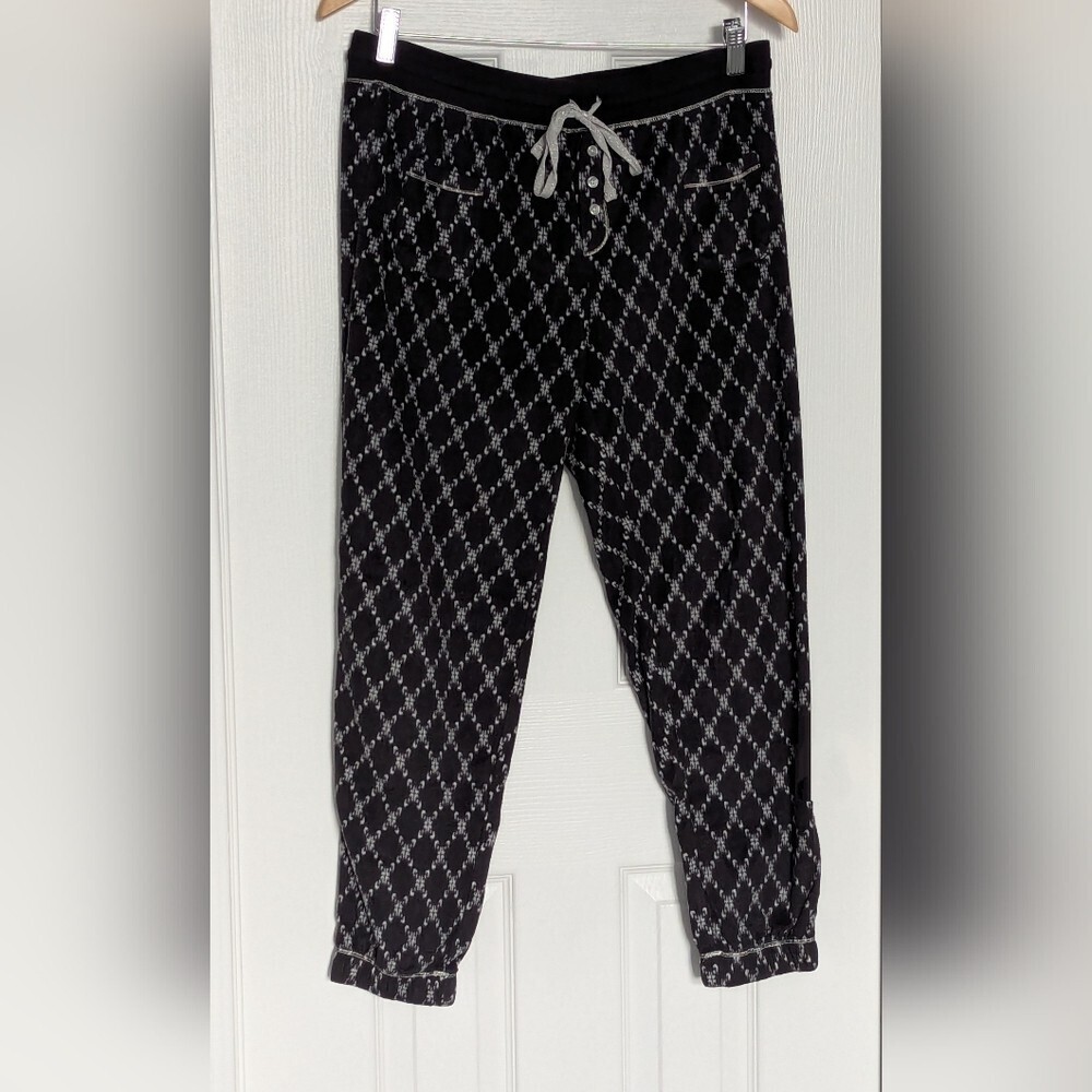 Kensie Women's (Medium) Black/ Gray/Silver Fleece Pajama Bottoms/Pants w/Pockets